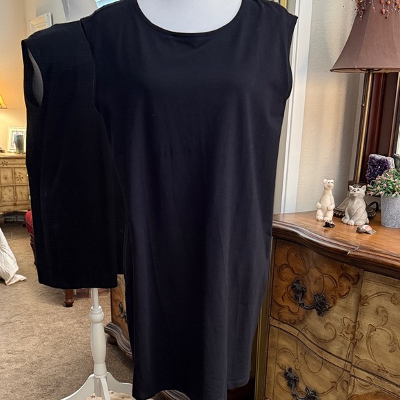 Eileen Fisher Organic Cotton Oversized Black Mini Dress - Picture 1 of 9